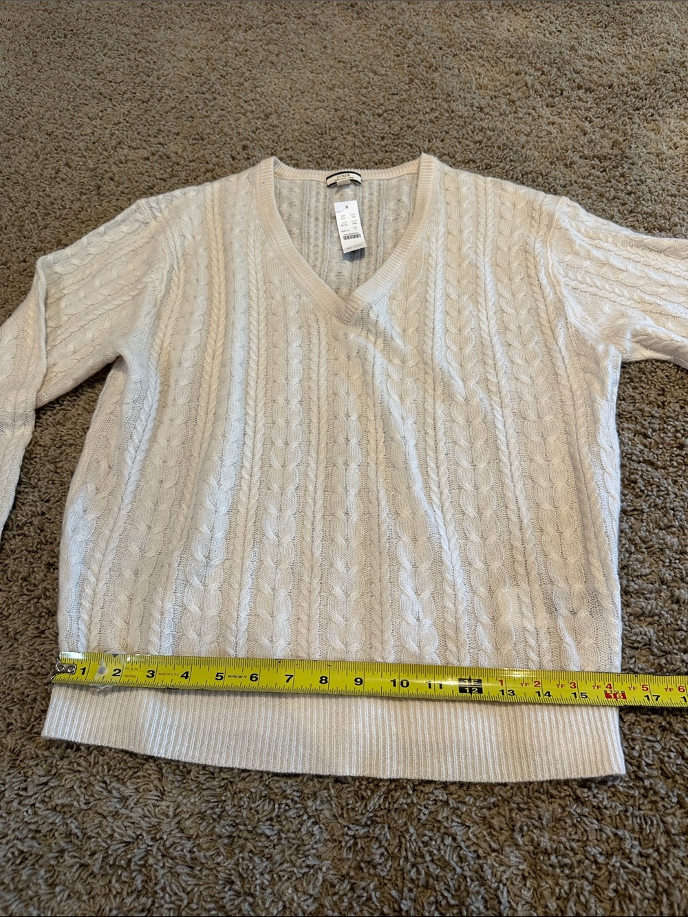 J. Crew Women’s 100% Cashmere Cream Cable-Knit V-Neck Sweater Sz S - Picture 7 of 9